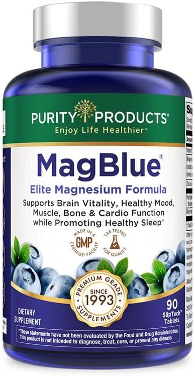Purity Products MagBlue - Magnesium Bisglycinate Buffered &amp More - 90 Tablets