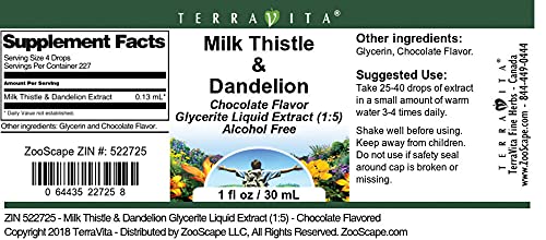 Terravita Milk Thistle &amp Dandelion Glycerite Liquid Extract (1:5) - Chocolate Flavored (1 oz ZIN: 522725) - 3 Pack