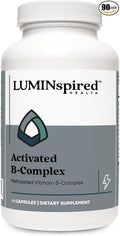LUMINSPIRED Health Activated Vitamin B Complex with Vitamin C &amp Biotin All Vitamin B Dietary Supplement for Immune Support Metabolism Antioxidant Mood &amp Energy Gluten Free Vegan - 90 Cou