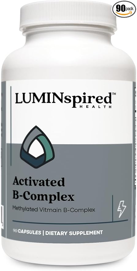 LUMINSPIRED Health Activated Vitamin B Complex with Vitamin C &amp Biotin All Vitamin B Dietary Supplement for Immune Support Metabolism Antioxidant Mood &amp Energy Gluten Free Vegan - 90 Cou