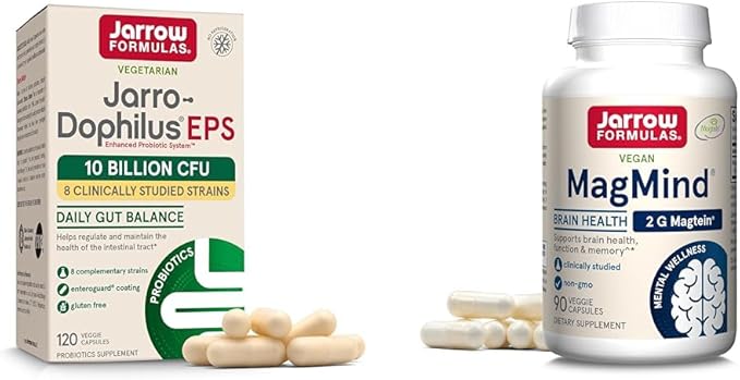 Jarrow Formulas Probiotics 10 Billion CFU and MagMind Brain Health Supplement Bundle