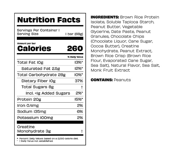 Kreatures of Habit DAILY BAR | 20g Plant-Based Protein Bar | 3g of Creatine Monohydrate Per Bar | Gluten-Free | No Seed Oils or Artifical Flavors (Peanut Butter Banger Pack of 12)