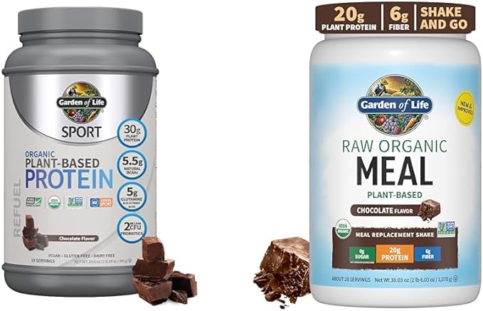 Garden of Life Organic Vegan Sport Protein Powder Chocolate - Probiotics &amp Raw Organic Meal Replacement Shakes