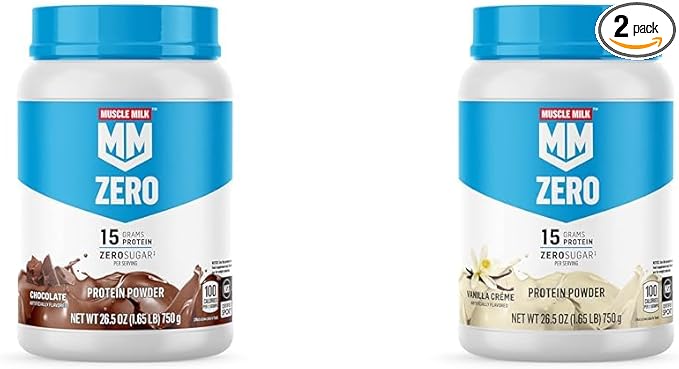 Muscle Milk Zero Protein Powder Chocolate &amp Vanilla 15g Protein 1.65lb 25 Servings Bundle