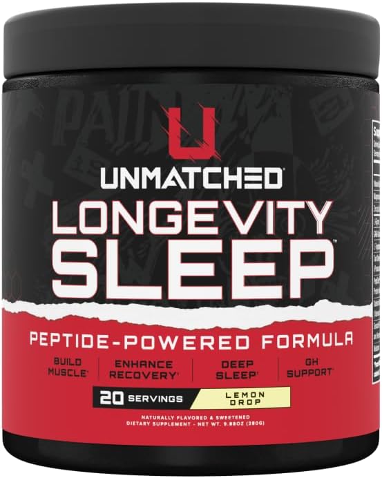 Unmatched Longevity Sleep | PeptiSleep Sleep &amp Recovery Formula with Melatonin Magnesium &amp Senactiv | Advanced Nighttime Support | 20 Servings (Lemon Drop)