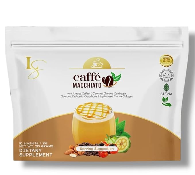 Luxe Slim Cafe Macchiato with Hydrolyzed Collagen &amp Glutathione 21g x 10 Sachets 0.74 Ounce (Pack of 8) New Packaging
