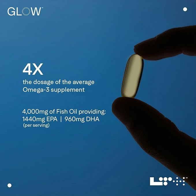 LTH Glow Omega-3 Fish Oil - Trusted by Life Time Members - NSF Certified for Sport - Supports Brain &amp Heart Health - Aids Healthy Skin Hair &amp Nails - Gluten Free &amp Soy Free - 30 Servings