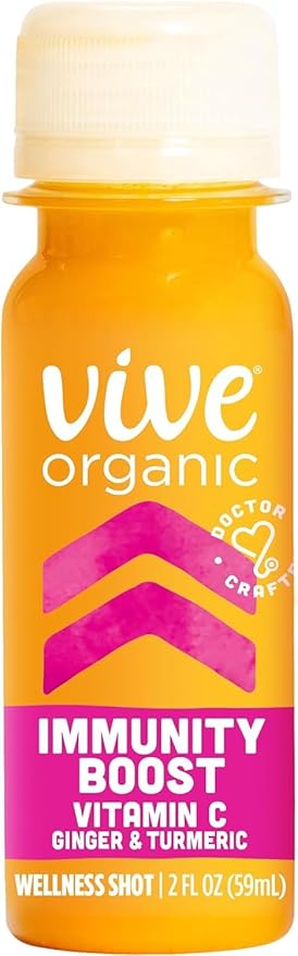 Vive Organic Vitamin C + Immune Support Shot Cold-Pressed Turmeric Ginger &amp Acerola Cherry Gluten Free Vegan Immunity Boost Vitamin C 2 Fl Oz (Pack of 12)
