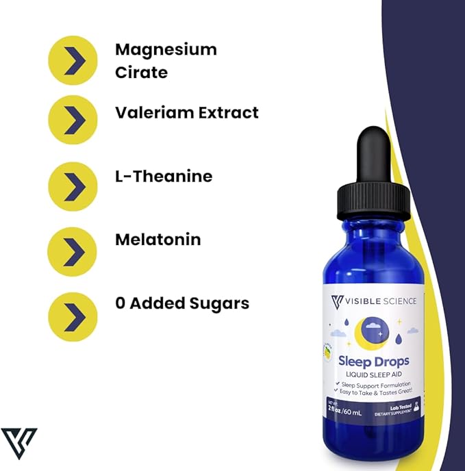 Sleep Drops – Lemon Flavor Liquid Sleep Aid with Melatonin L-Theanine Chamomile &amp Lemon Balm – Fast-Acting Alcohol-Free Natural Sleep Supplement – 2 fl oz (60 mL)