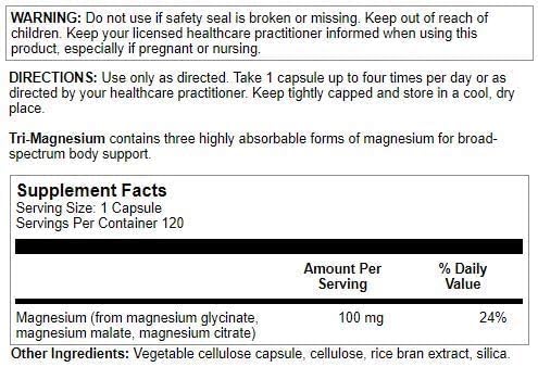 Nutra Biogenesis Tri-Magnesium - Triple Magnesium Complex High Absorption Supplement with Citrate Malate &amp Oxide for Bone Muscle &amp Teeth Support 3 in 1 Formula for Women &amp Men - 120 Ca