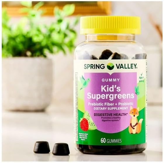 H4U Spring Valley Kids Supergreens with Prebiotic Fiber and Probiotic Vegetarian Gummies 60 Count