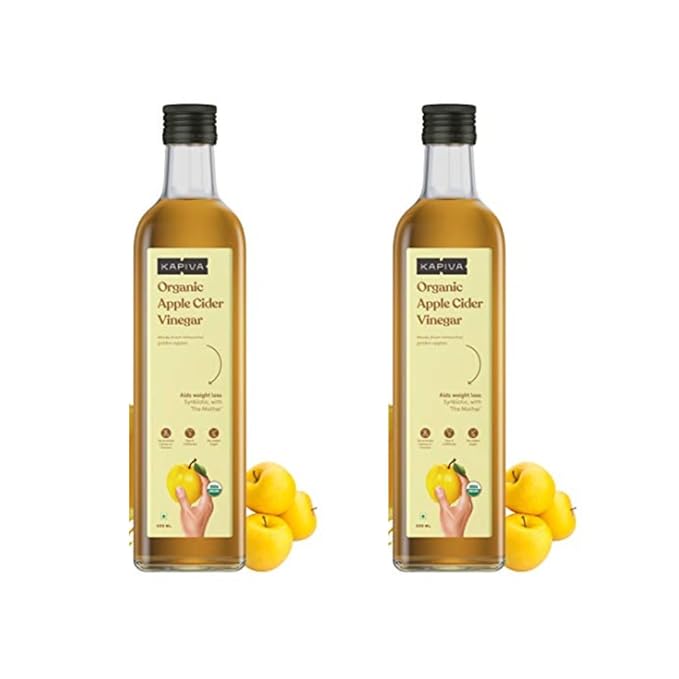 Kapiva Organic Apple Cider Vinegar with The Mother (in Glass Bottle) - Certified Organic - Synbiotic in Nature 500ml - Pack of 2