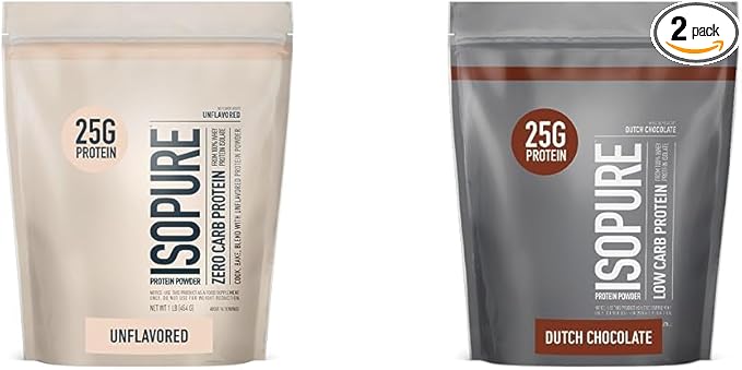 Isopure Unflavored Protein Whey Isolate 1 Pound (Packaging May Vary) &amp Dutch Chocolate Whey Isolate Protein Powder with Vitamin C &amp Zinc 1 Pound
