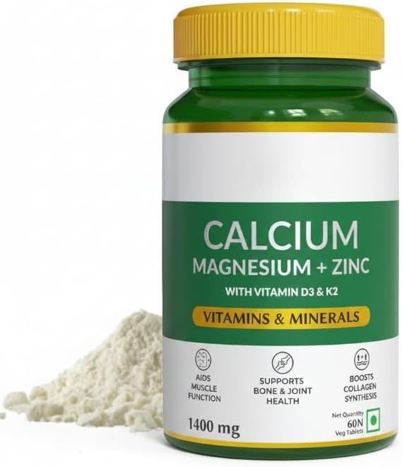 Naturals Calcium Magnesium &amp Zinc Tablets with Vitamin D3 &amp K2 (600 IU) Calcium Supplement for Women and Men for Muscle Health