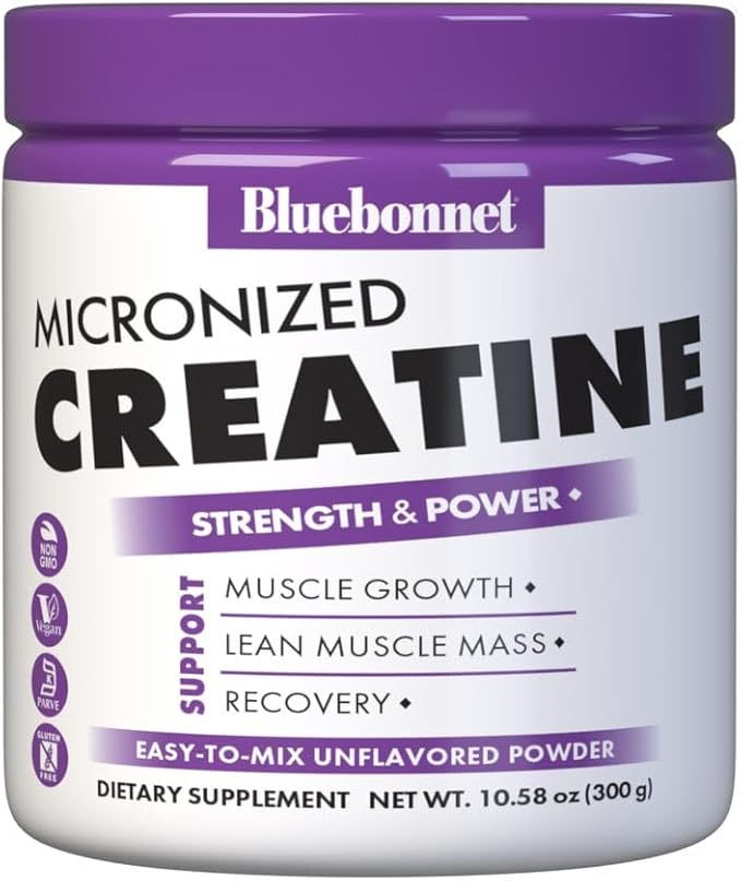 BlueBonnet Nutrition Micronized Creatine Monohydrate 5 g – Supports Lean Muscle Mass* - Non-GMO Vegan Kosher Certified Gluten-Free Soy-Free Milk-Free – Unflavored 10.58 OZ 60 Servings