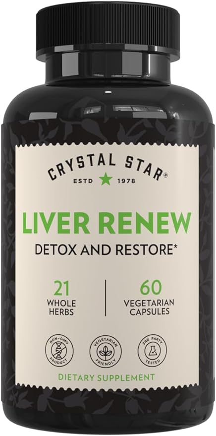 Crystal Star Liver Renew 60 Capsules Herbal Liver Cleanse Supplement that Supports Normal Liver Function &amp Promotes Toxin Release - Milk Thistle Non-GMO