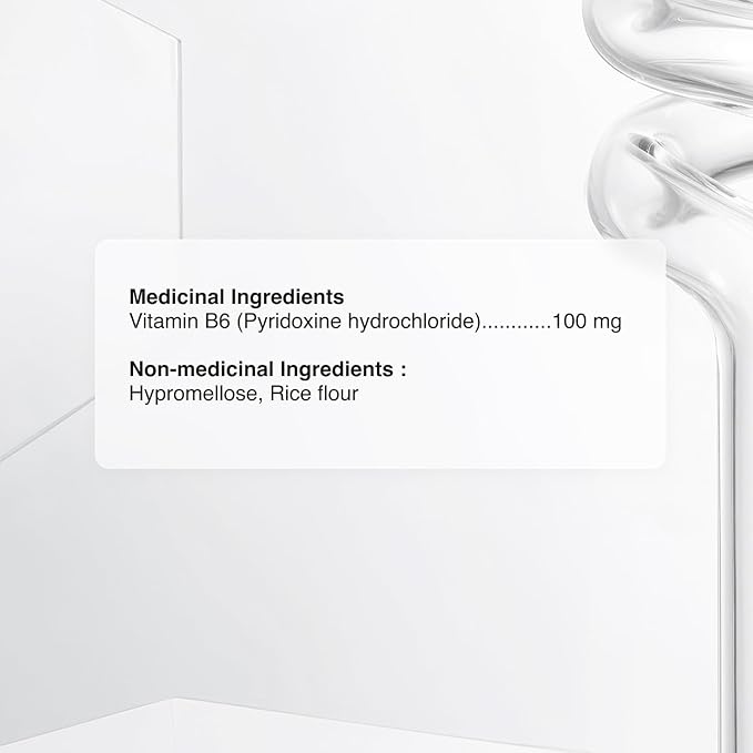 Vitamin B6 100 mg - Capsules B6 Pyridoxin - Supports Energy Production &amp Metabolism - 2 Months Supply Vitamin B6 Supplement Made in Canada Non-GMO Vegan (60 Count)