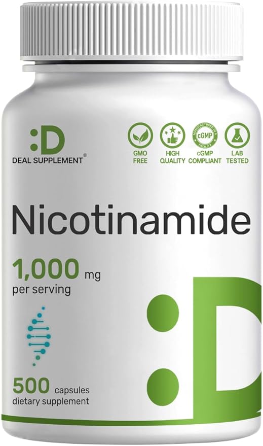Vitamin B3 Nicotinamide 1000mg Per Serving – 500 Capsules Flush Free Niacin Essential B3 – Supports Healthy Skin &amp Energy Production – Non-GMO