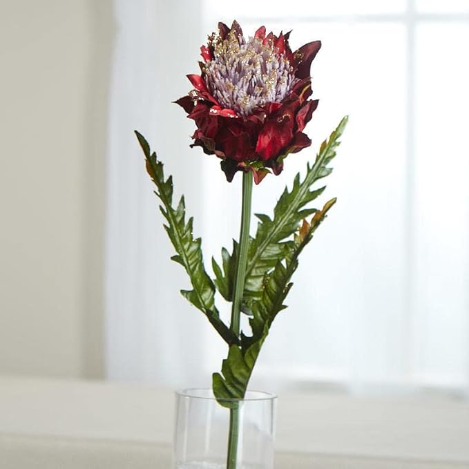 Burgundy Glittered Artificial Thistle Stem | 3 Pieces