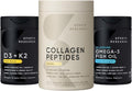 Sports Research® Skin Joint and Bones Pack - Vanilla Collagen Peptides Triple Strength Omega-3 Fish Oil Supplement and Vitamin D3 5000iu &amp Mk7 Vitamin K2 with Coconut MCT Oil