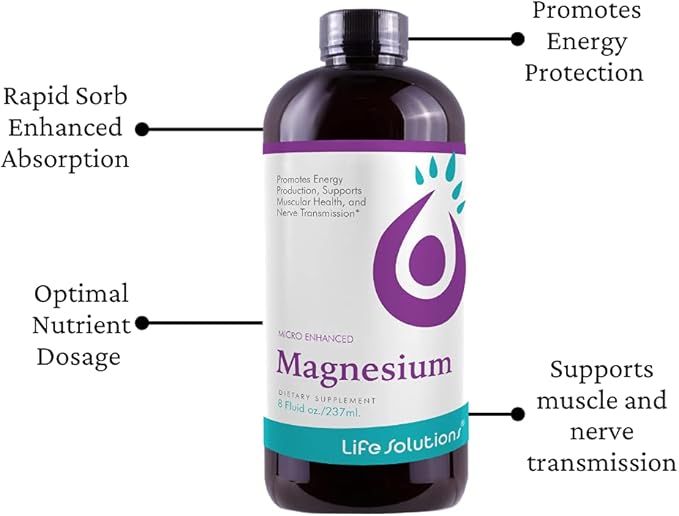 Life Solutions Liquid Magnesium - High Absorption Liquid Magnesium Citrate Supplement for Muscle Relaxation Sleep Support &amp Stress Relief 8 Floz - Easy to
