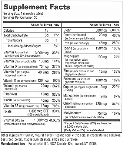 BariatricPal 30-Day Bariatric Vitamin Bundle (Multivitamin ONE 1 per Day! with 45mg Iron Chewable - Mixed Berry and Calcium Citrate Soft Chews 500mg with Probiotics - Caramel Apple)