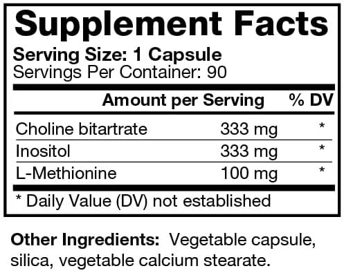 Lipotropic Metabolic Support - Lipid &amp Cholesterol Metabolism Supplement - with Choline Inositol &amp L-Methionine - Supports Healthy Liver Kidney &amp Cognitive Function - 90 Capsules