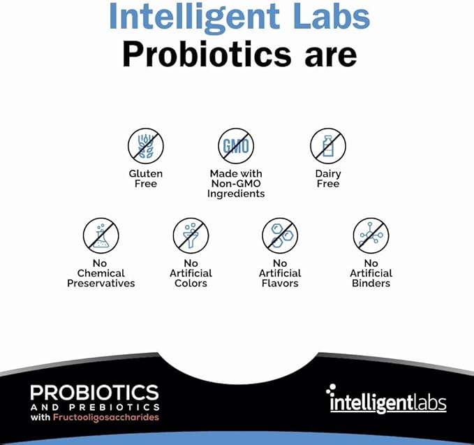 Intelligent Labs Probiotic 50 Billion CFU with Prebiotics PHGG &amp FOS No Refrigeration Needed Once Daily 10x Effectiveness 60-Day Supply Third-Party Verified
