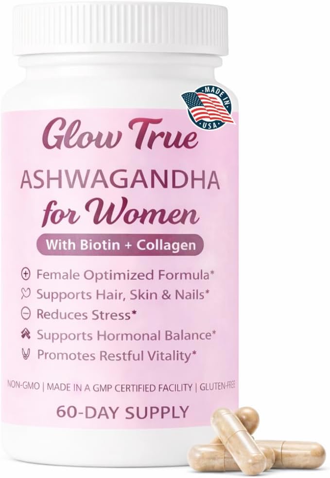 Ashwagandha for Women with Biotin &amp Collagen – 500mg Female-Optimized Stress &amp Hormone Support Hair Skin &amp Nails – Non-GMO Gluten-Free Capsules 60 Count - 2-Month Supply