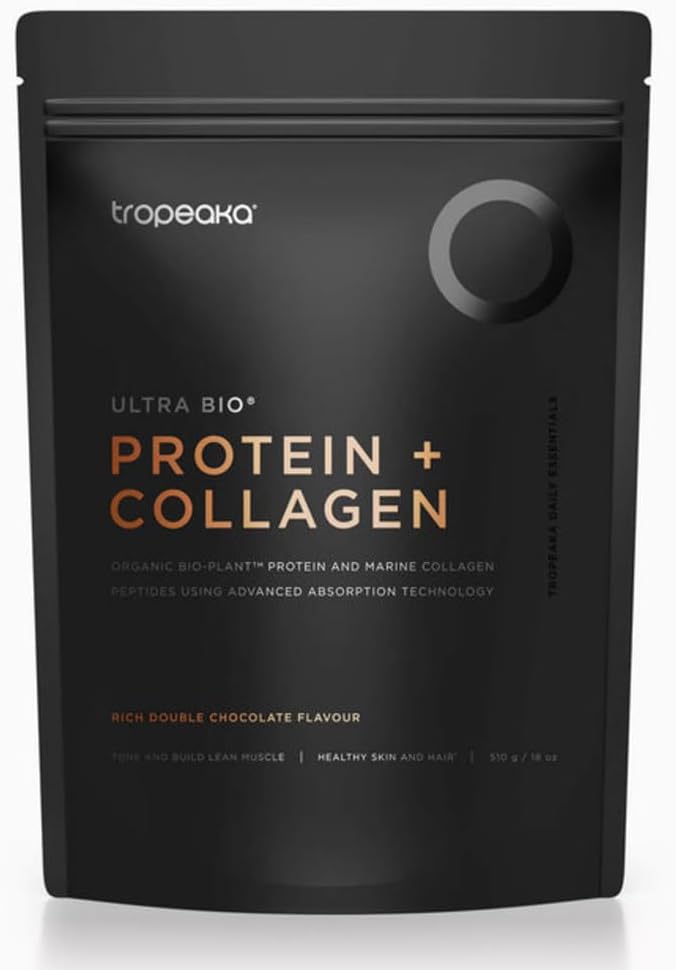 Tropeaka Collagen Protein Powder for Smoothies &amp Shakes - Double Chocolate - Clean Protein &amp Marine Collagen Peptides for Skin Hair &amp Nails Dairy Free Gluten Free Non-GMO 18oz (17 Ser