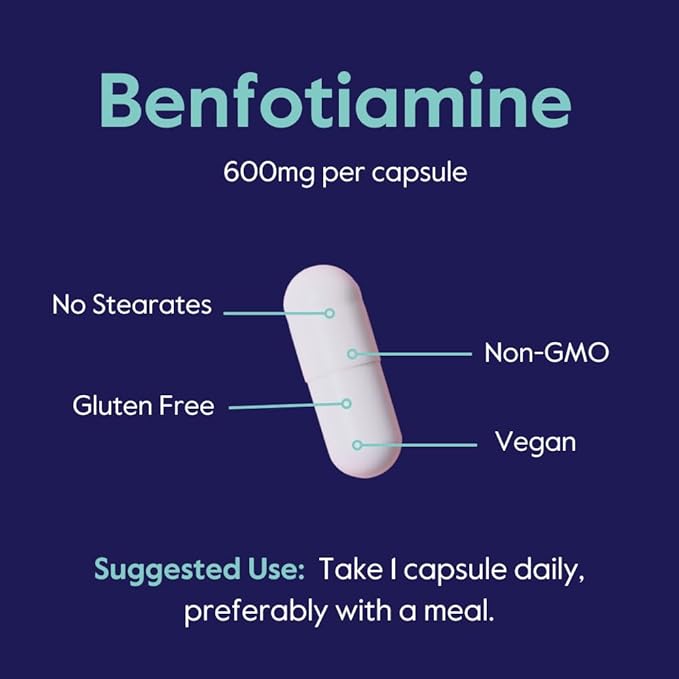 BESTVITE Ultra Benfotiamine 600mg per Capsule (120 Vegetarian Capsules) (60x2) No Stearates - No Silicon Dioxide - Vegan - Non GMO - Gluten Free - Maximum Strength Benfotiamine