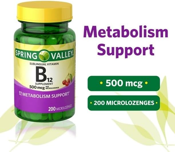 Spring Valley B12 500 mcg- Sublingual Cherry Flavor 200 ct (Pack of 2) Set by Basket Goods