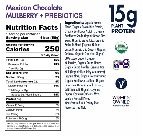 SHANTI BAR Vegan Sport Protein Bar | Plant Based Paleo Certified Organic Gluten Free Superfoods Raw Snack | VITALITY Mexican Chocolate Mulberry 12 Count 2 oz Bars