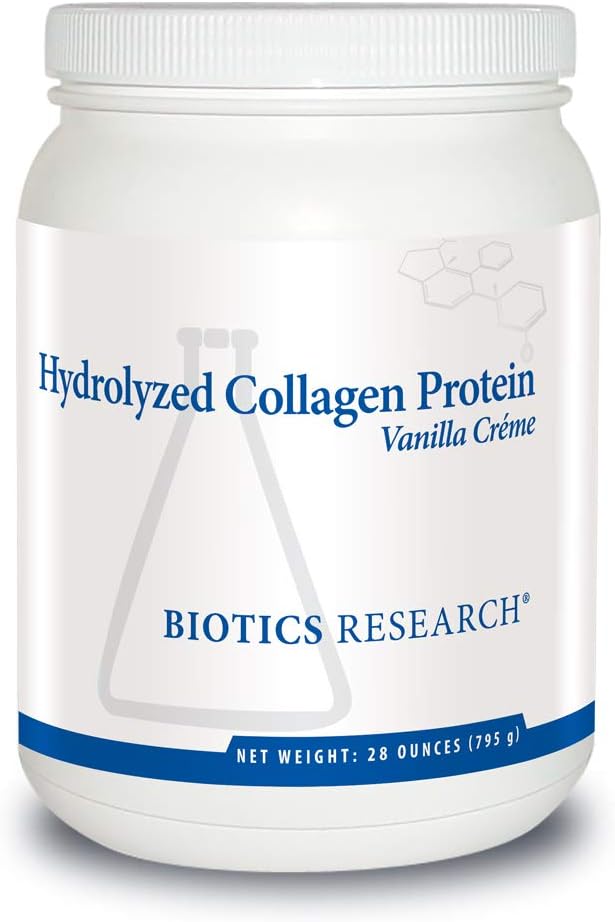 Biotics Reseach HYDROLYZED Collagen Protein Vanilla CRÈME Dairy-Free Collagen Protein Powder from Bone Broth 21g Protein Non-GMO Gluten Free Easily Digested Delicious Vanilla Crème Flavor. 28 oz
