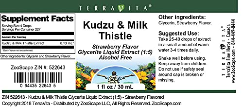 Kudzu &amp Milk Thistle Glycerite Liquid Extract (1:5) - Strawberry Flavored (1 oz ZIN: 522643) - 3 Pack