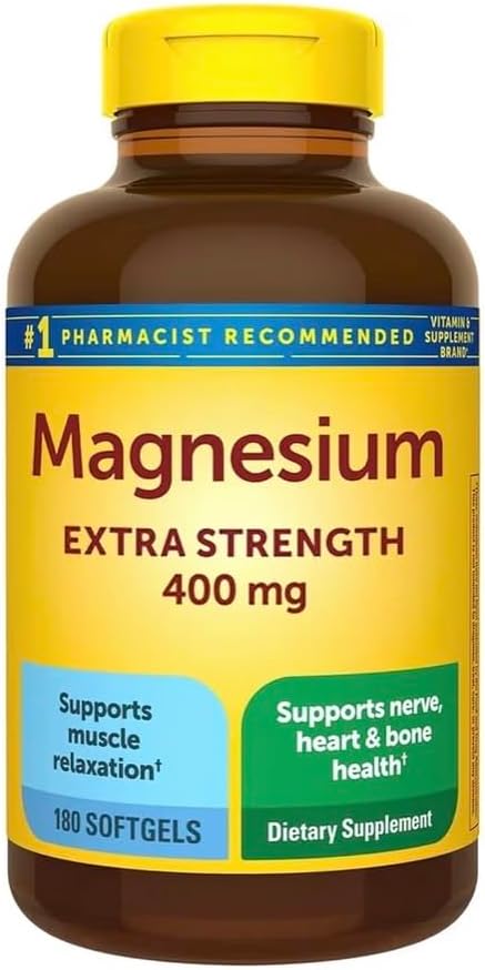 Extra Strength Magnesium 400mg | Bone Nerve &amp Muscle Support | 180 Softgels – 6 Month Supply | Gluten Free | High Potency Relaxation &amp Wellness Supplement | Nature Inspired Formula