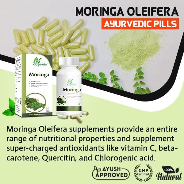 Moringa Oleifera Leaf Extract 960mg with Magnesium Stearate Venetable Cellulose (Capsules) 180 Capsules Pack of 2 (90 Pills x2)