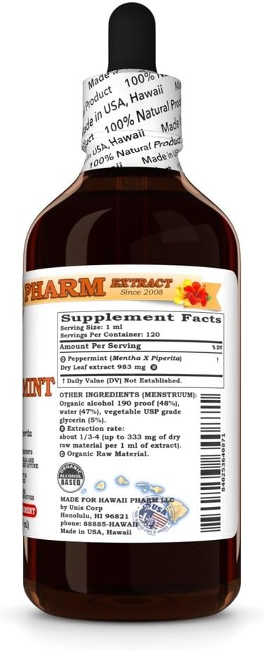 Peppermint (Mentha X Piperita) Dry Leaf Tincture All Natural Vegan Pure Liquid Extract - 4 fl.oz