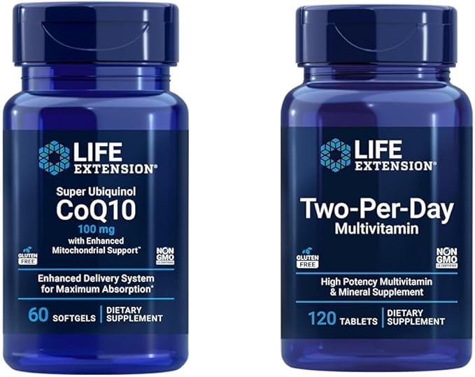 Life Extension Super Ubiquinol CoQ10 Heart &amp Cell Energy Support with Two-Per-Day High Potency Multi-Vitamin &amp Mineral Supplement 60 Softgels &amp 120 Tablets