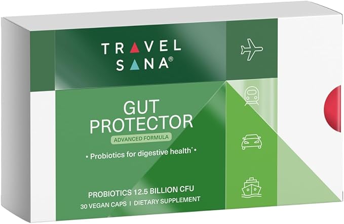 Travel Probiotics for Digestive Health Immune Support &amp Occasional Traveler’s Diarrhea | Probiotics for Gut Health | Travel Essentials Supplement | Gut Protector | 30 Vegan Caps