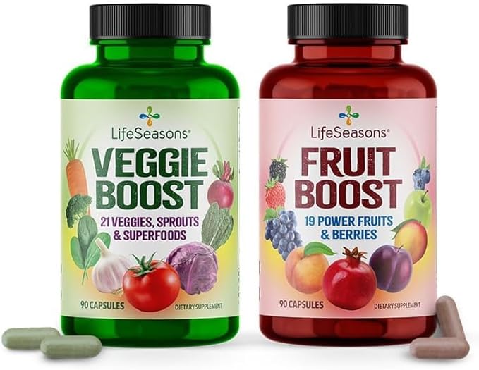 LifeSeasons Fruits &amp Veggies Supplements - 40 Fruit &amp Vegetable Superfoods - Nutritional Support for Immunity and Wellness - Vitamins Minerals &amp Antioxidants - 3X Potency - 90 Count (Pack