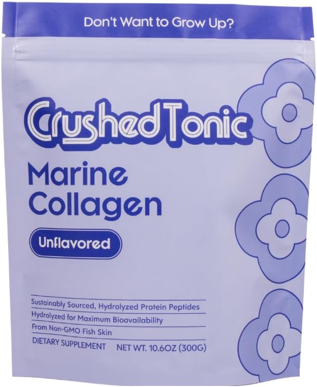Crushed Tonic Marine Collagen Powder Korean Beauty Drink with Hydrolyzed Collagen Peptides for Skin Hair &amp Nails | Gluten-Free Halal &amp Kosher (Pure Unflavored 30 Servings (150 g) Pouch)