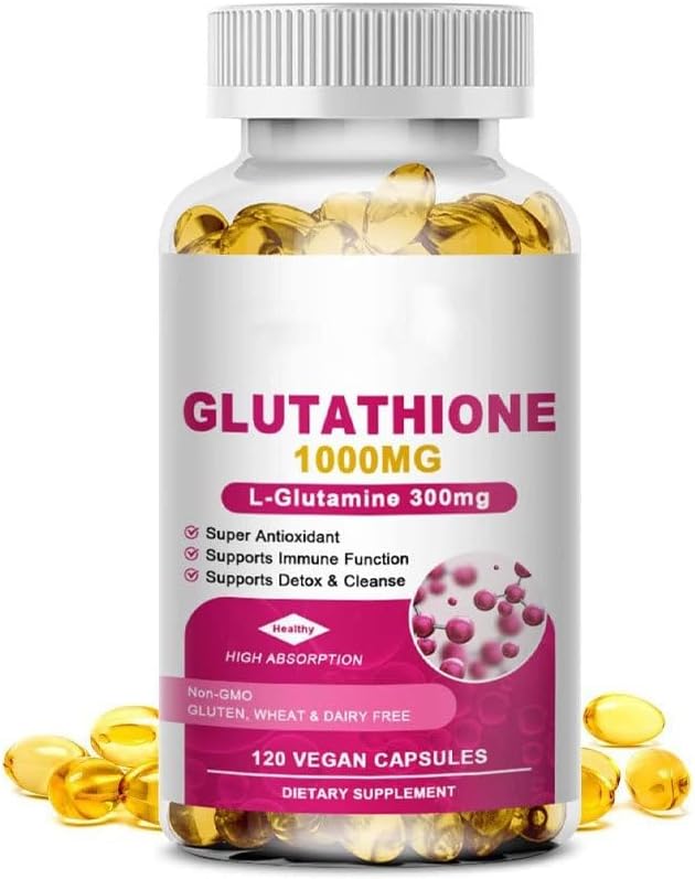 Glutathione 1000mg Soft Capsules – with L-Glutamine 300mg Milk Thistle Alpha Lipoic Acid Vitamin C &amp D3 – Super Antioxidant Supplement for Detox &amp Cleanse