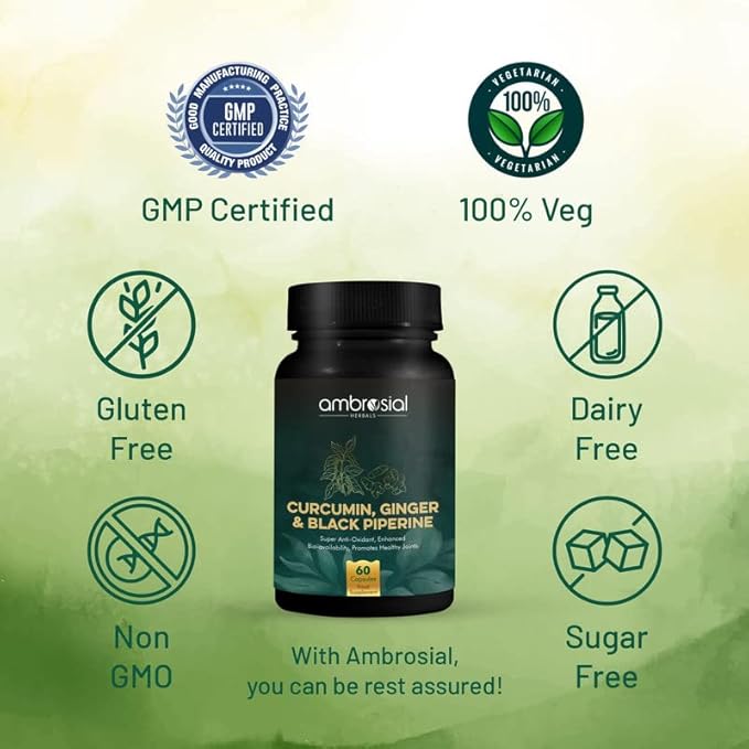 AMBROSIAL Curcumin with Piperine (Black Pepper) &amp Ginger | (Pack of 1-60 Capsules)