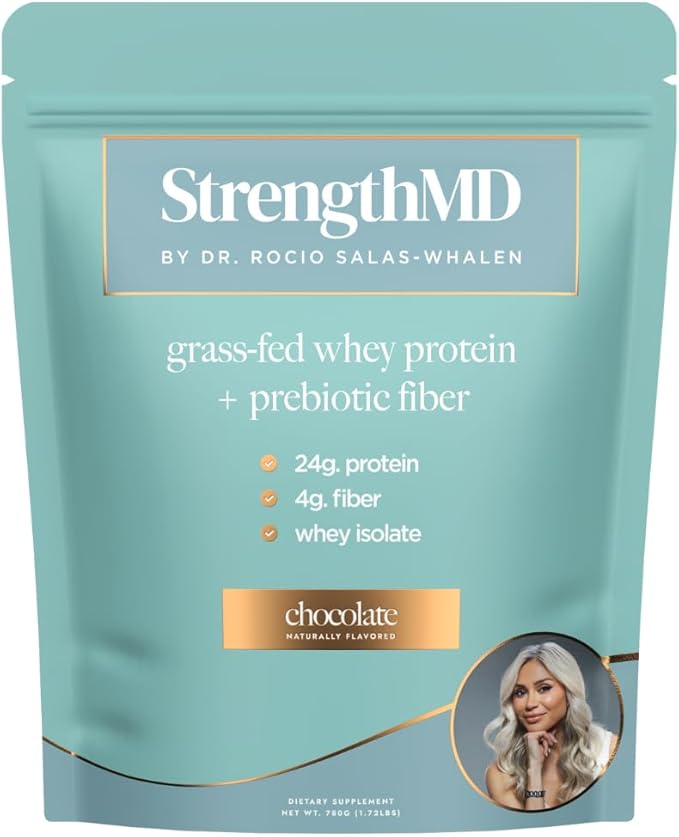 StrengthMD Physician Formulated Protein + Fiber Shake for GLP-1 Support | 24g Protein Grass-Fed Whey 4g Fiber &amp Digestive Enzymes Low Carb No Added Sugar Chocolate 1.72 lb