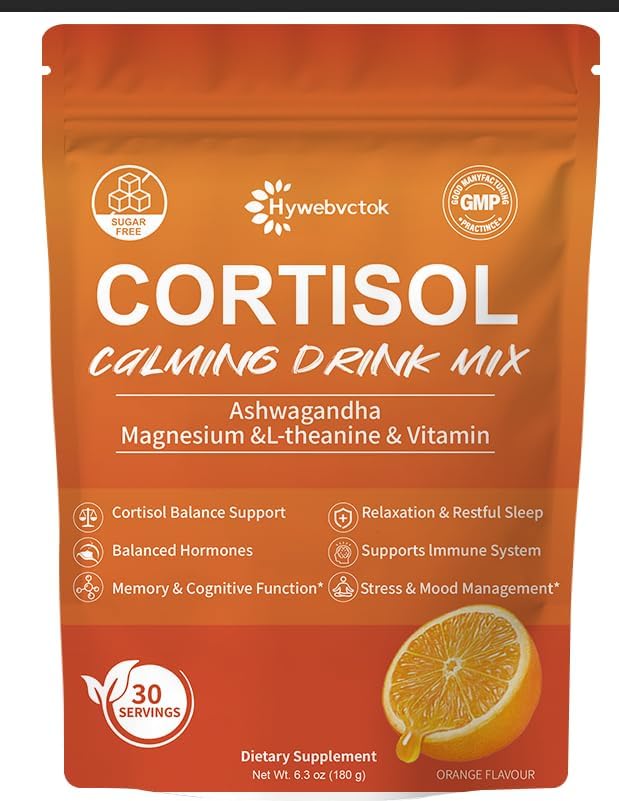 Cortisol Drink Powder Sugar Free Natural Cortisol Supplements for Women Menwith Ashwagandha L-Theanine Black Pepper Extract Turmeric Root Relaxation FocusMental Clarity6.3 OZ