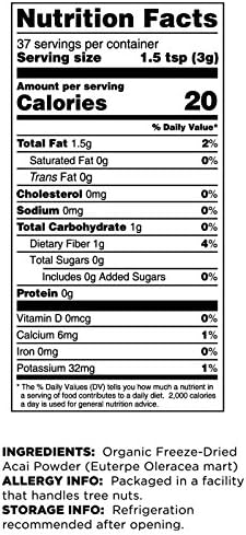 Terrasoul Superfoods Organic Acai Berry Powder 16 Oz (Pack of 4) Freeze-Dried for Freshness Omega Fats Boost for Smoothie Bowls and Antioxidant-Packed Superfoods Recipes