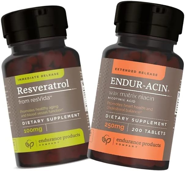 Endurance Products Resveratrol Supplement – Grape Skin Extract and ENDUR-ACIN 250mg Niacin - Extended Release for Optimal Absorption &amp Low-Flush