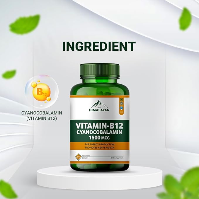 Vitamin B12 Methylcobalamin 1000 mcg – Plant-Based B12 Capsules with Spirulina Wheatgrass Beetroot Amla – Supports Energy Nerve Health &amp Red Blood Cell Formation – 60 Vegan Caps - 60 Days Supp