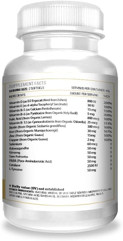 ACTIF Anti-Gray Hair Mega Support for Women with 15+ Advanced Hair Factors Catalase Biotin PABA Non-GMO Made in USA 90 Count